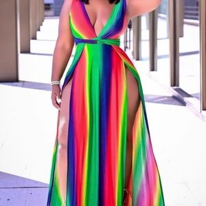 Multi Color High Slit Maxi Dress